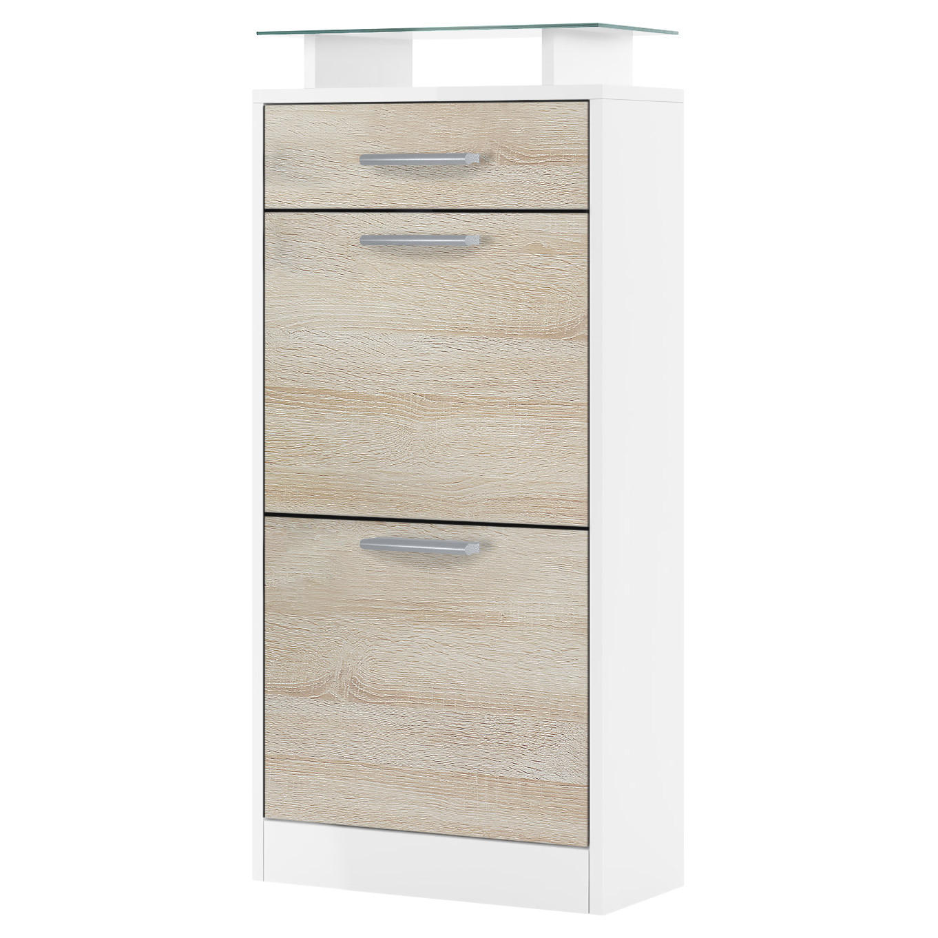 SCHUHSCHRANK Loret Front in Eiche sägerau - Eiche San Remo, Holzwerkstoff (46/104/23cm) - Vladon