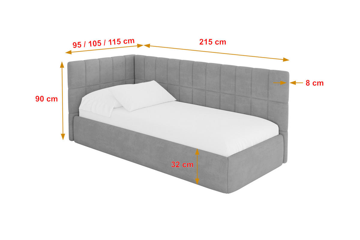 EINZELLBETT Jugendbett mit Bettkasten, Rechts - TULY 100x200 Grau - Silberfarben, Holzwerkstoff/Textil (100/200cm) - ALTDECOR