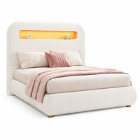 POLSTERBETT 90/200 cm in Weiß mit Stauraum und LED Bouclé - Weiß, Holzwerkstoff/Textil (90/200cm) - CHICFURN