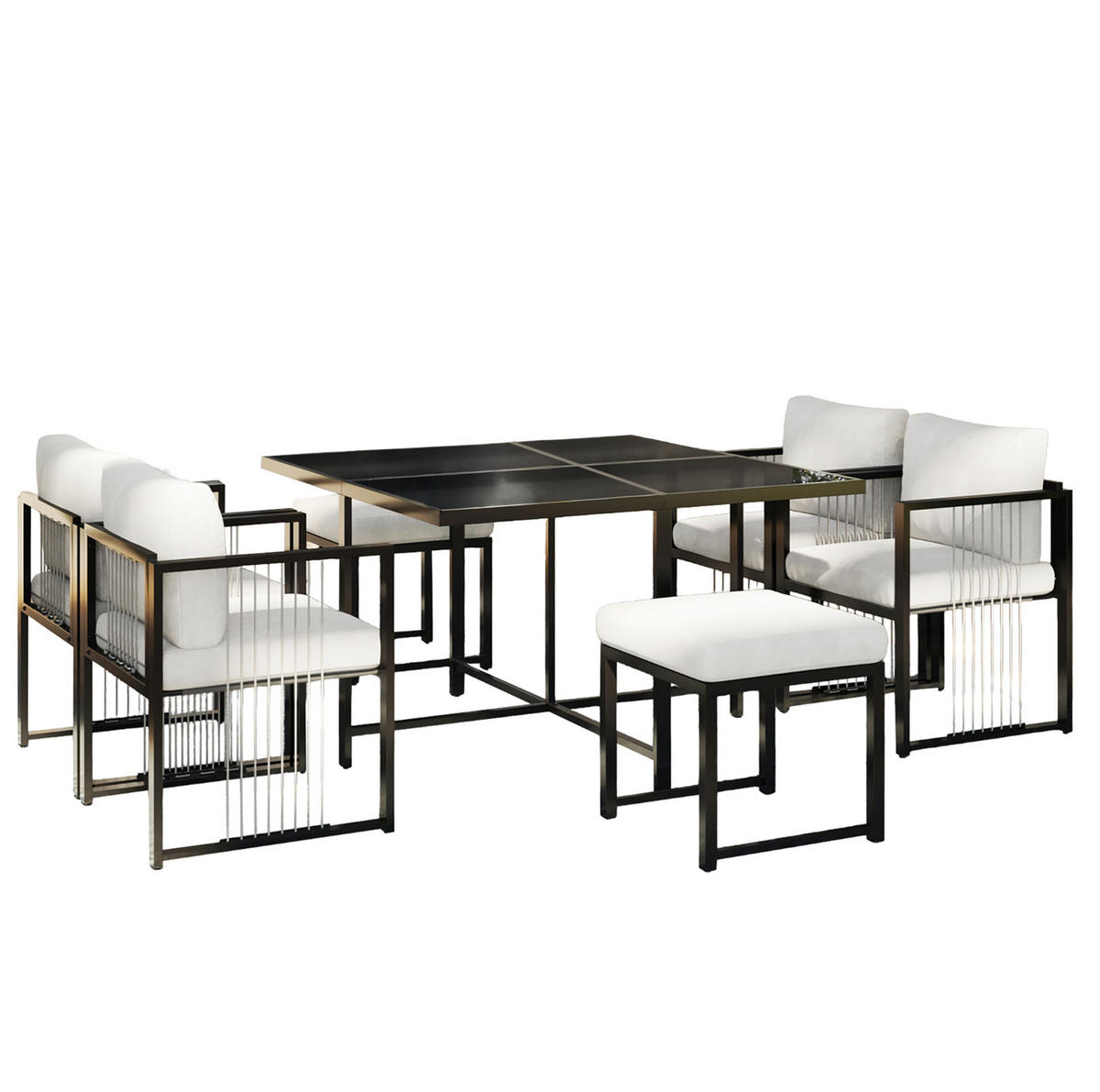 GARTEN-ESSGRUPPE 7-tlg. für 6 Personen 117x117 cm Schwarz/Weiß - Beige, Metall - Beauniv
