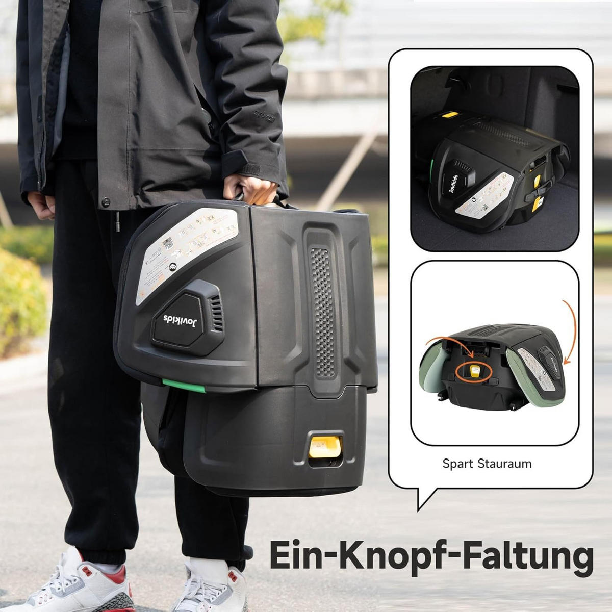 AUTOKINDERSITZ Faltbarer ISOFIX i-Size R129 verstellbare Rückenlehne - Grün, Textil (53/78/47cm) - BEXEVUE