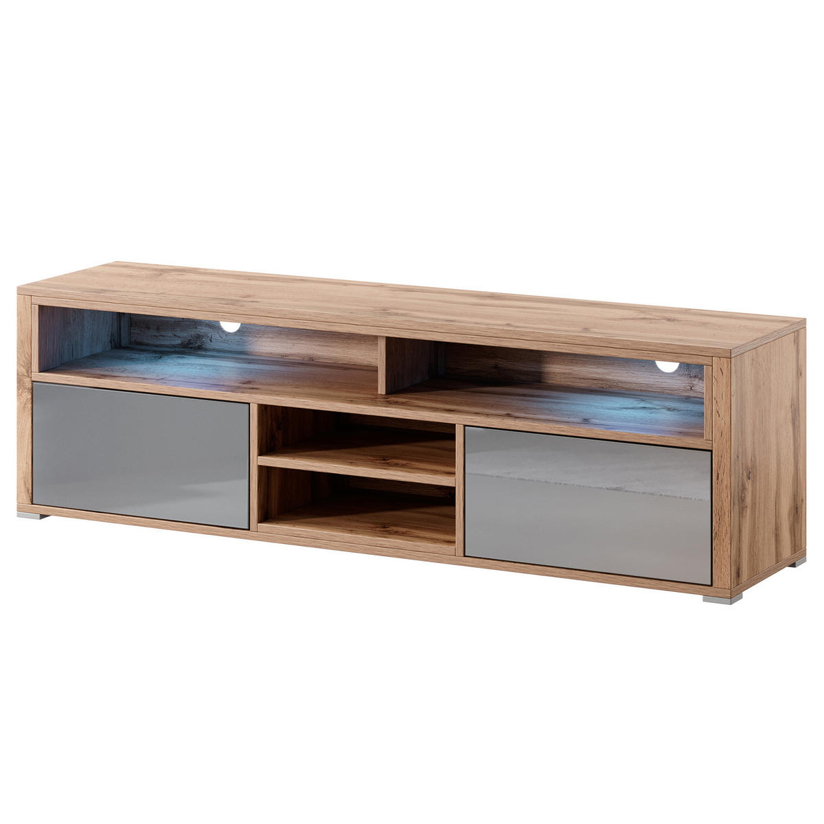 TV-ELEMENT Bella mit 2 Türen und offenem Regal, eiche Wotan+grau glänzend - Eichefarben/Weiß, Holzwerkstoff (137/42.5/33cm) - Beautysofa