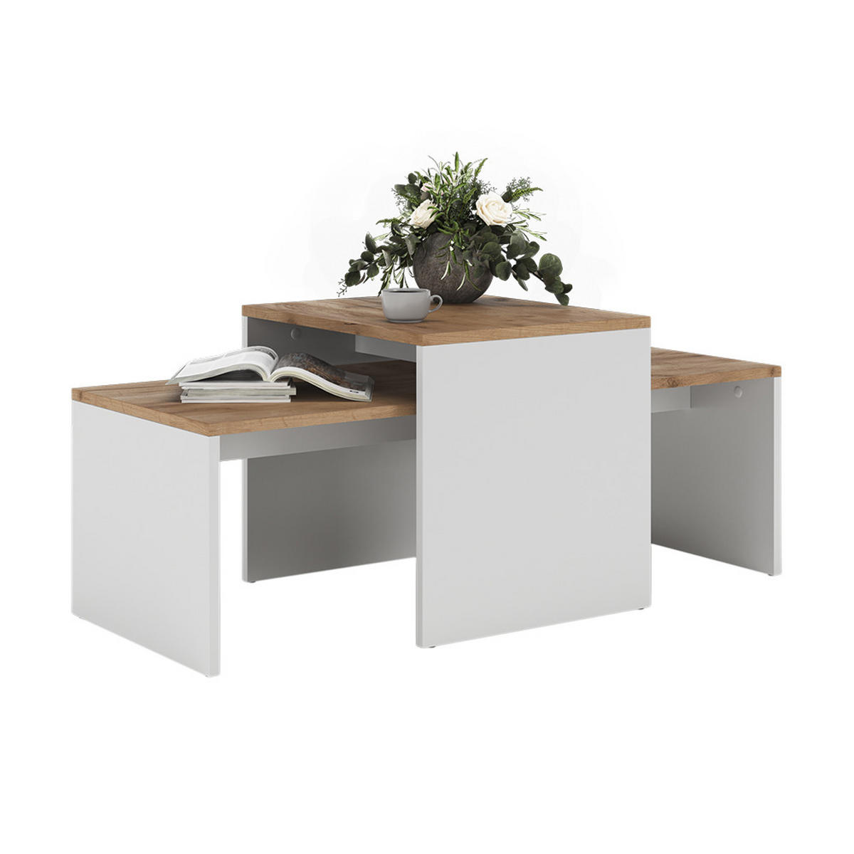 COUCHTISCH-SET Donat Weiß/Goldkraft Eiche 100 x 48 cm , 2 Teile - Honigeiche/Weiß, Holzwerkstoff (48/100/40.4cm) - Vicco