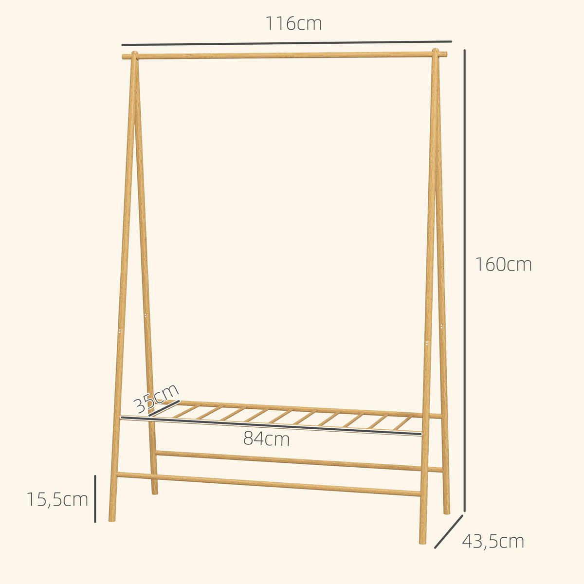 GARDEROBENSTÄNDER Bambus, 116 x 43,5 x 160 cm, Naturholz - Naturfarben, Naturmaterialien (116/160/43.5cm) - HOMCOM
