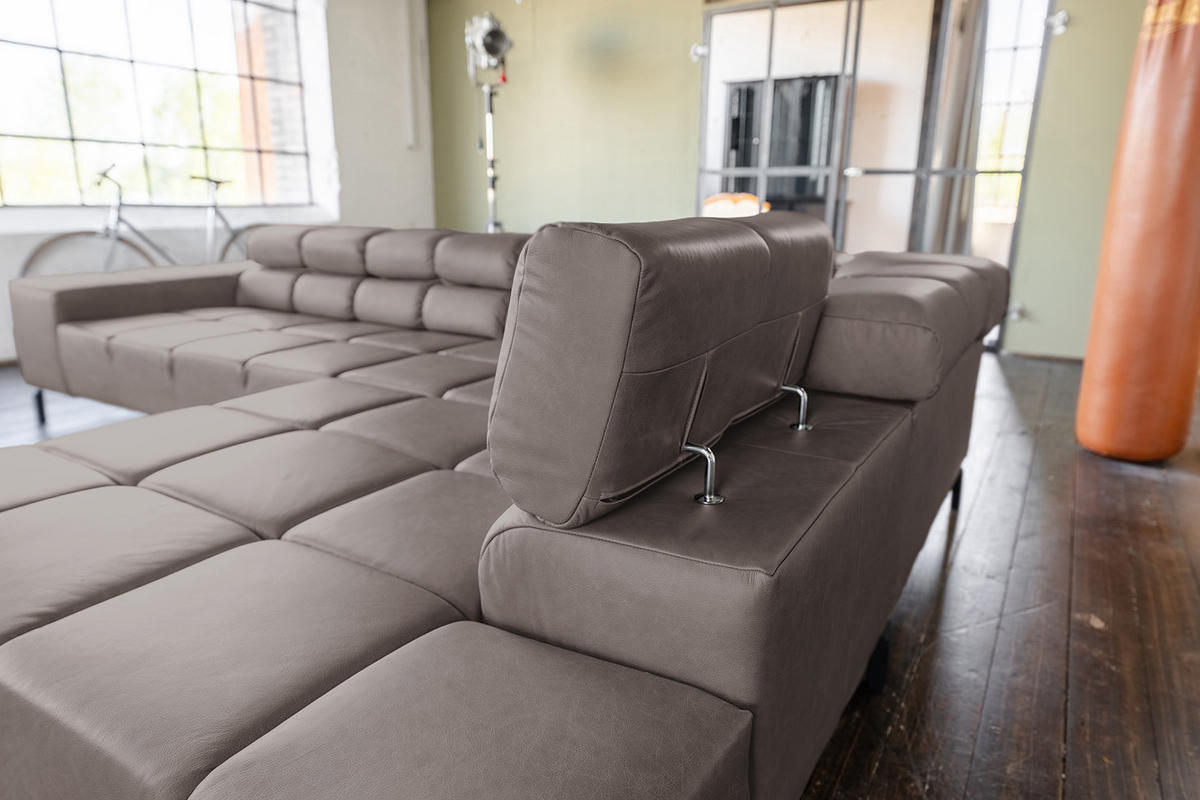ECKSOFA NELSON Dunkelbraun Leder Relaxfunktion - Dunkelbraun/Schwarz, Leder/Metall (321/216cm) - KAWOLA