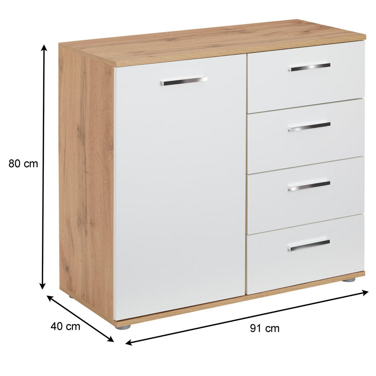 KOMMODE CHICAGO - Eiche Wotan/Weiß, Holzwerkstoff (91/82/40cm) - CARO-Möbel