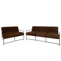 POLSTERGARNITUR (3-2) - Antiklederlook - Braun, Textil (1/1/1cm) - home24