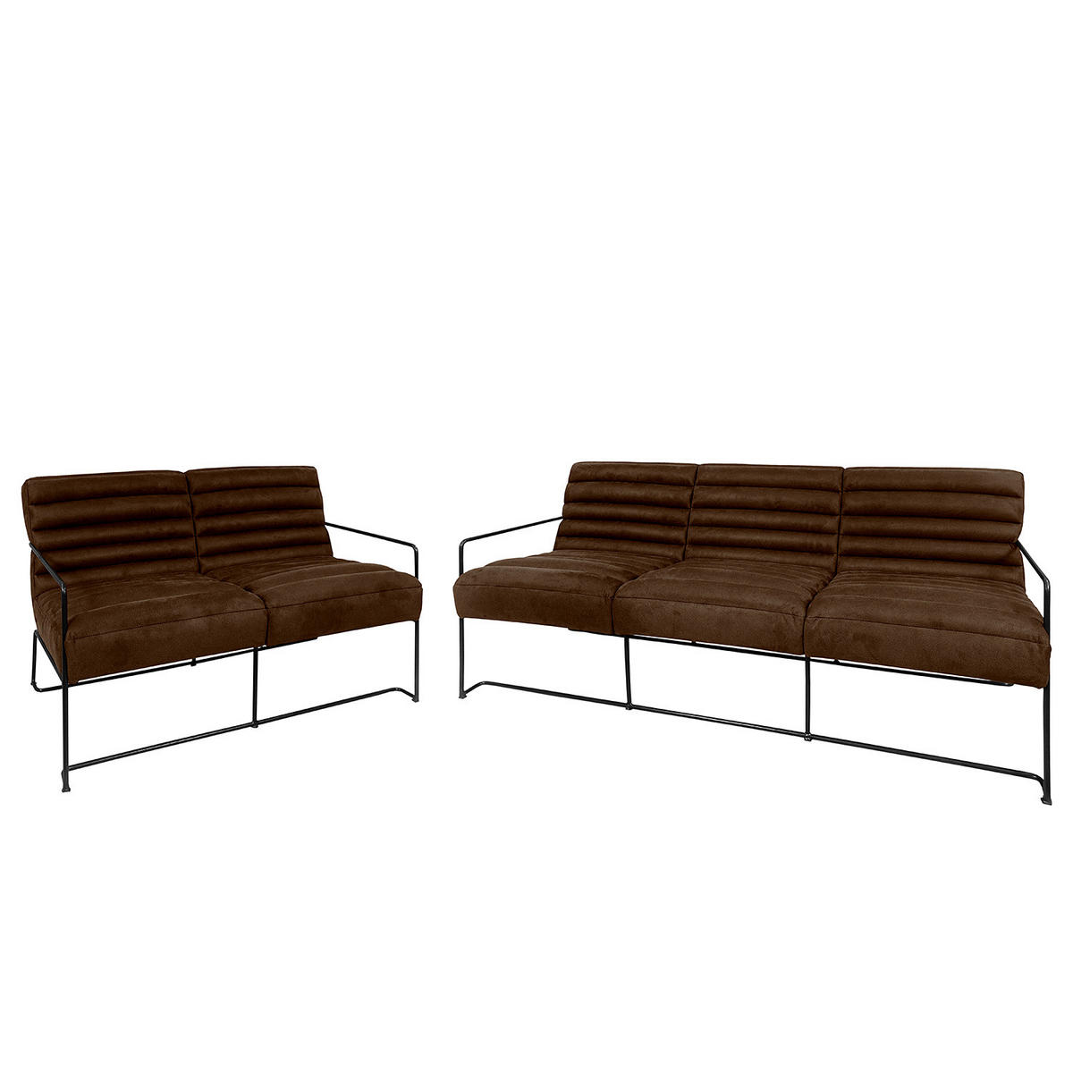 POLSTERGARNITUR (3-2) - Antiklederlook - Braun, Textil (1/1/1cm) - home24