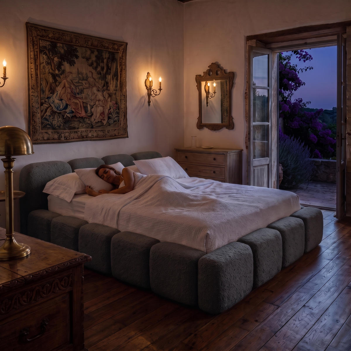 POLSTERBETT SUENO 180x200 cm in Graphit, gepolstertes Kopfteil, Metalllattenrost, Bettkasten, Bouclé-Stoff - Graphitfarben/Naturfarben, Holz/Textil (180/200cm) - Muffo