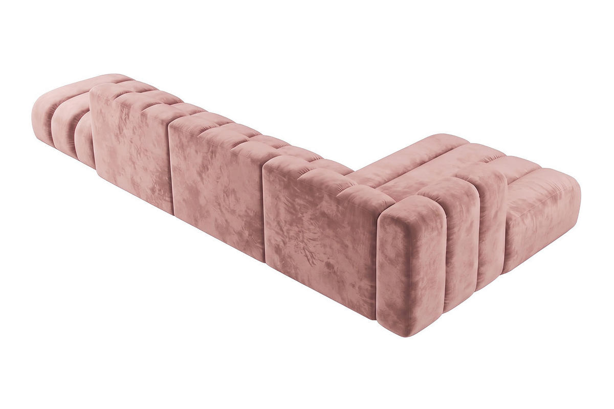 ECKSOFA Modulares In L-Form Mit Hocker, Velvet-Stoff Riviera, Hellrosa, Rechts, GRAND - Hellrosa, Holz (386/179cm) - Kaiser Möbel