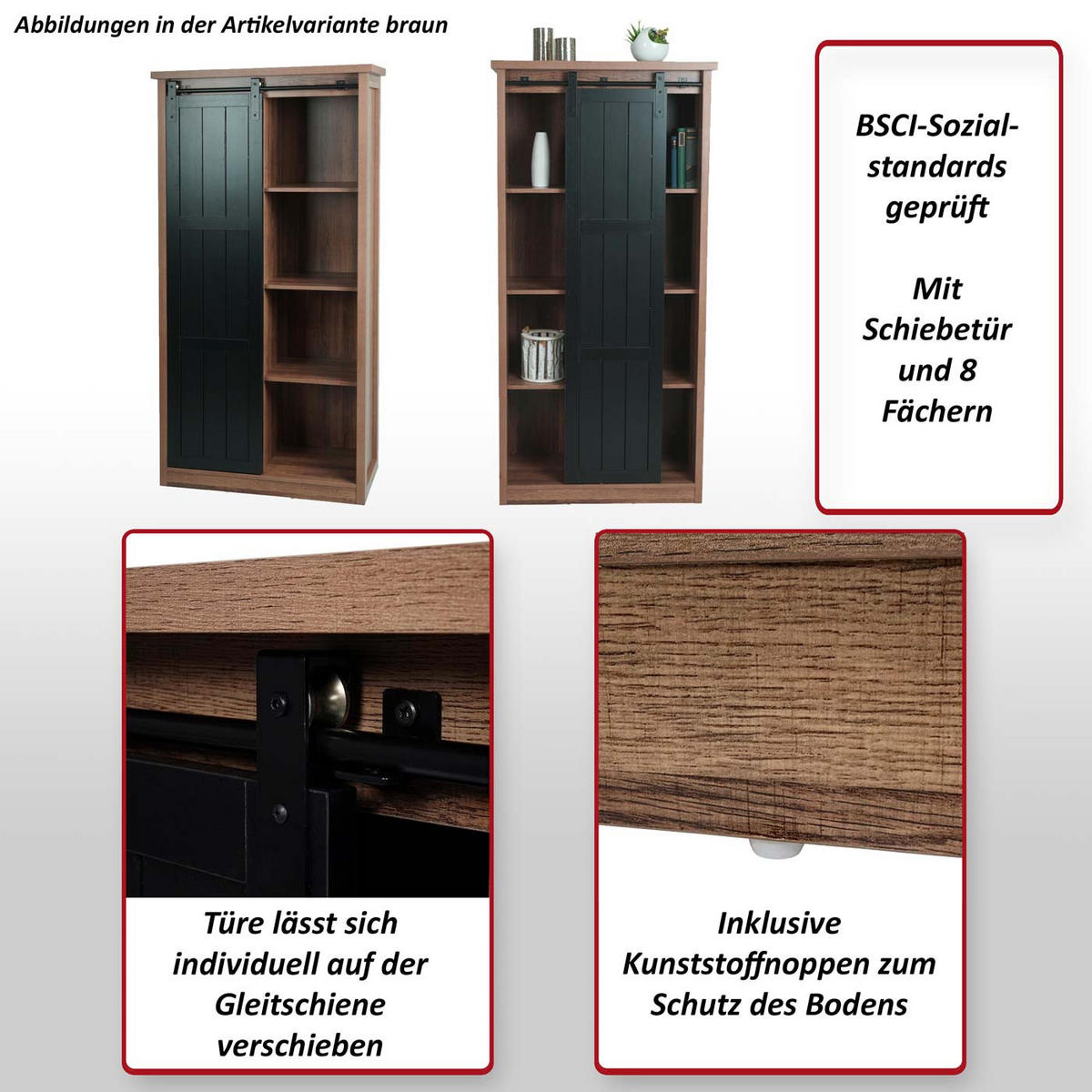 SCHRANK Buche Dekor, Schwarz - Buchefarben/Schwarz, Holz (76/163/38cm) - MCW