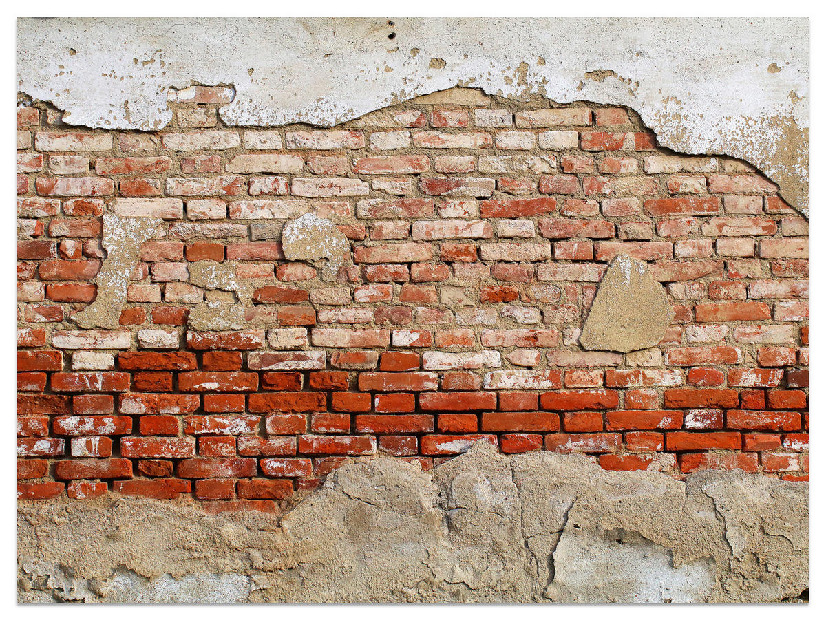 FOTOTAPETE für Wohnzimmer Alte Rissige Rote Ziegelwand Rustikal 200x140 - Beige/Rot, Papier (200/140cm) - Muralo