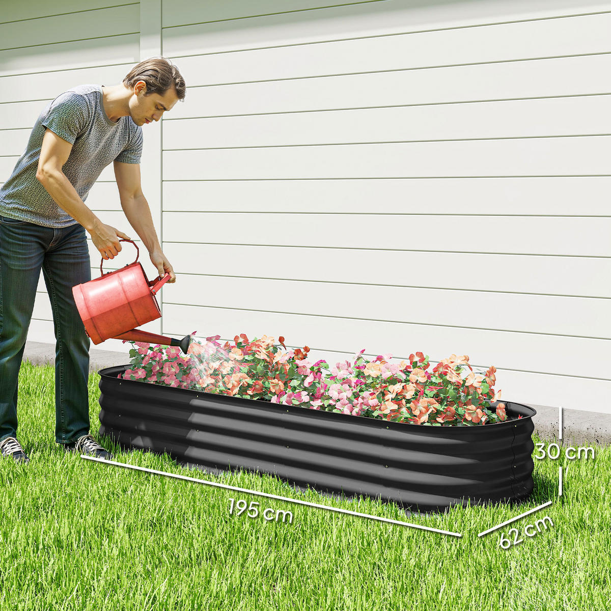 HOCHBEET DE-12237 modular 195/62/30 cm mit Gummikante Grau - Dunkelgrau, Metall (195/30/62cm) - ComfortXL