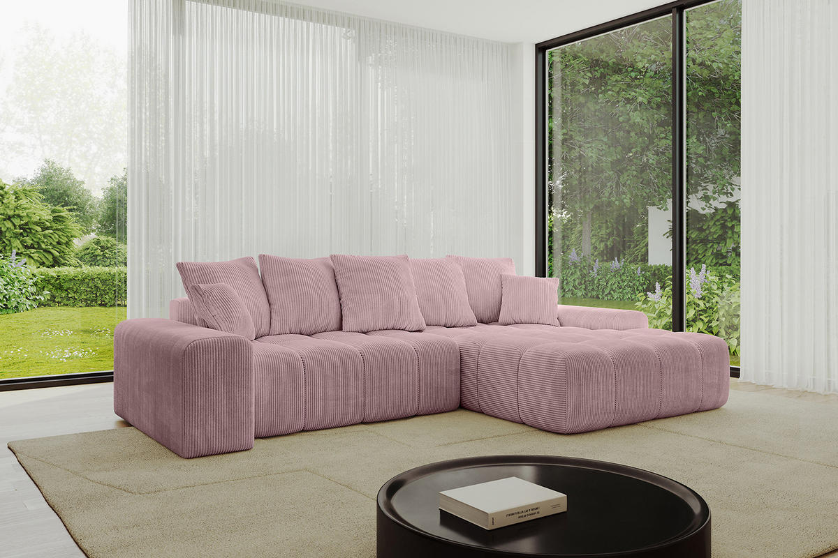 ECKSOFA Ottomane Rechts ENSI-L - 267x164x88 cm Rosa - Rosa, Holzwerkstoff/Kunststoff (164/267cm) - ALTDECOR