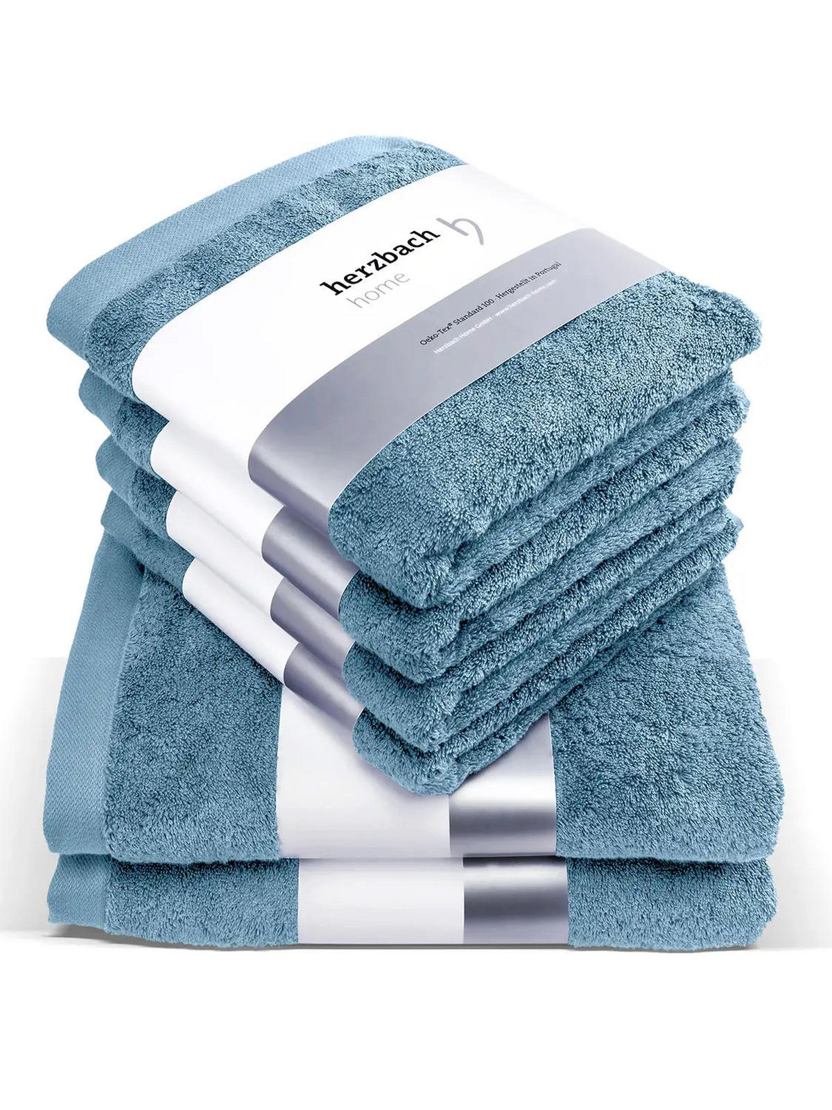 6ER Set Pura Blau 2x Duschtuch + 4x Handtuch - Blau, Textil (50/100cm) - Herzbach Home