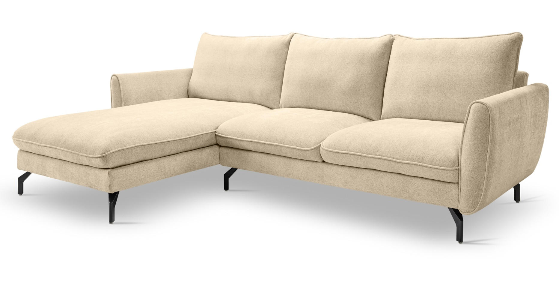 SOFA beige Webstoff 259 x 167 cm, Ecksofa 5-Sitzer, L-Sofa Ottomane links - Beige/Schwarz, Holz/Textil (259/167cm) - Inn.Furn