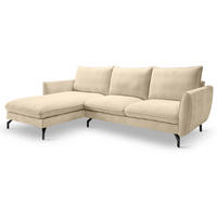 SOFA beige Webstoff 259 x 167 cm, Ecksofa 5-Sitzer, L-Sofa Ottomane links - Beige/Schwarz, Holz/Textil (259/167cm) - Inn.Furn