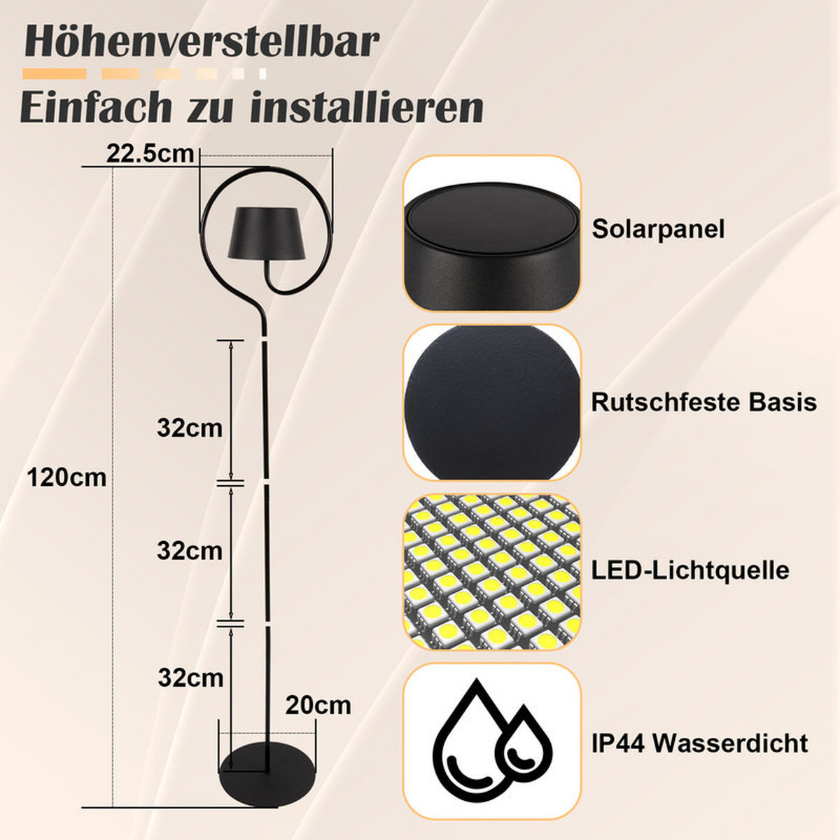 LED STEHLAMPE CARA Ⅲ 23/20/120 cm - Schwarz, Metall (23/20/120cm) - Nettlife
