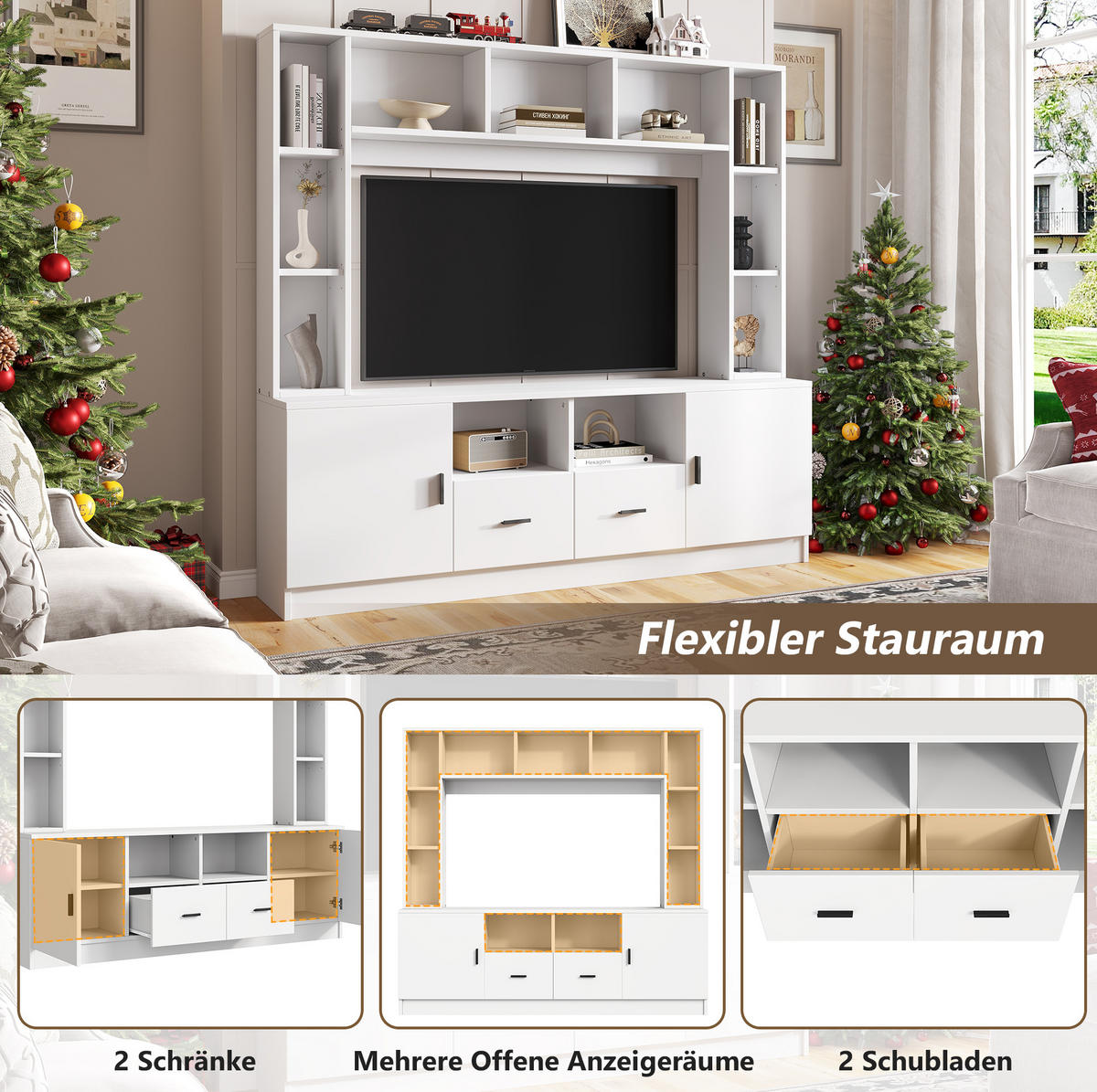 TV-WOHNWAND mit Stauraum 180 x 35 x 170 cm Weiß 5-tlg. - Weiß, Holzwerkstoff (35/170/180cm) - Beauniv