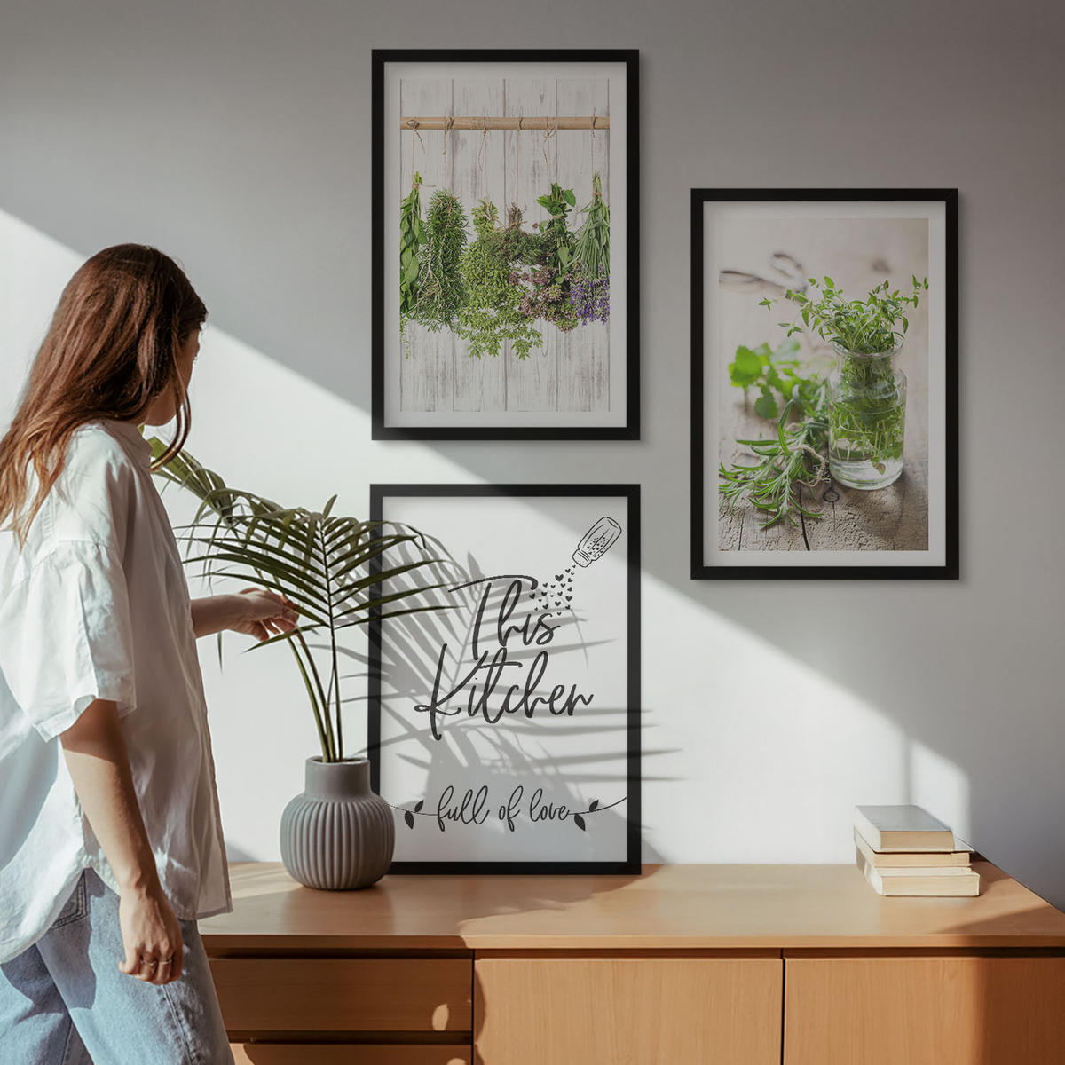 WANDBILDER 3er-Set - 40x60 cm Schwarzer Rahmen - Küchenthema: Getrocknete Kräuter - Schwarz, Kunststoff (40/60cm) - ArtPrintCave