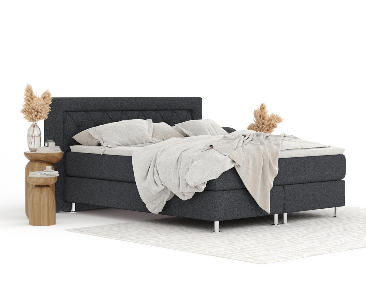 BOXSPRINGBETT Lavello Schwarz 160/200 cm mit Latex-Topper - Silberfarben/Schwarz, Holz/Holzwerkstoff (160/200cm) - Maison de Reve