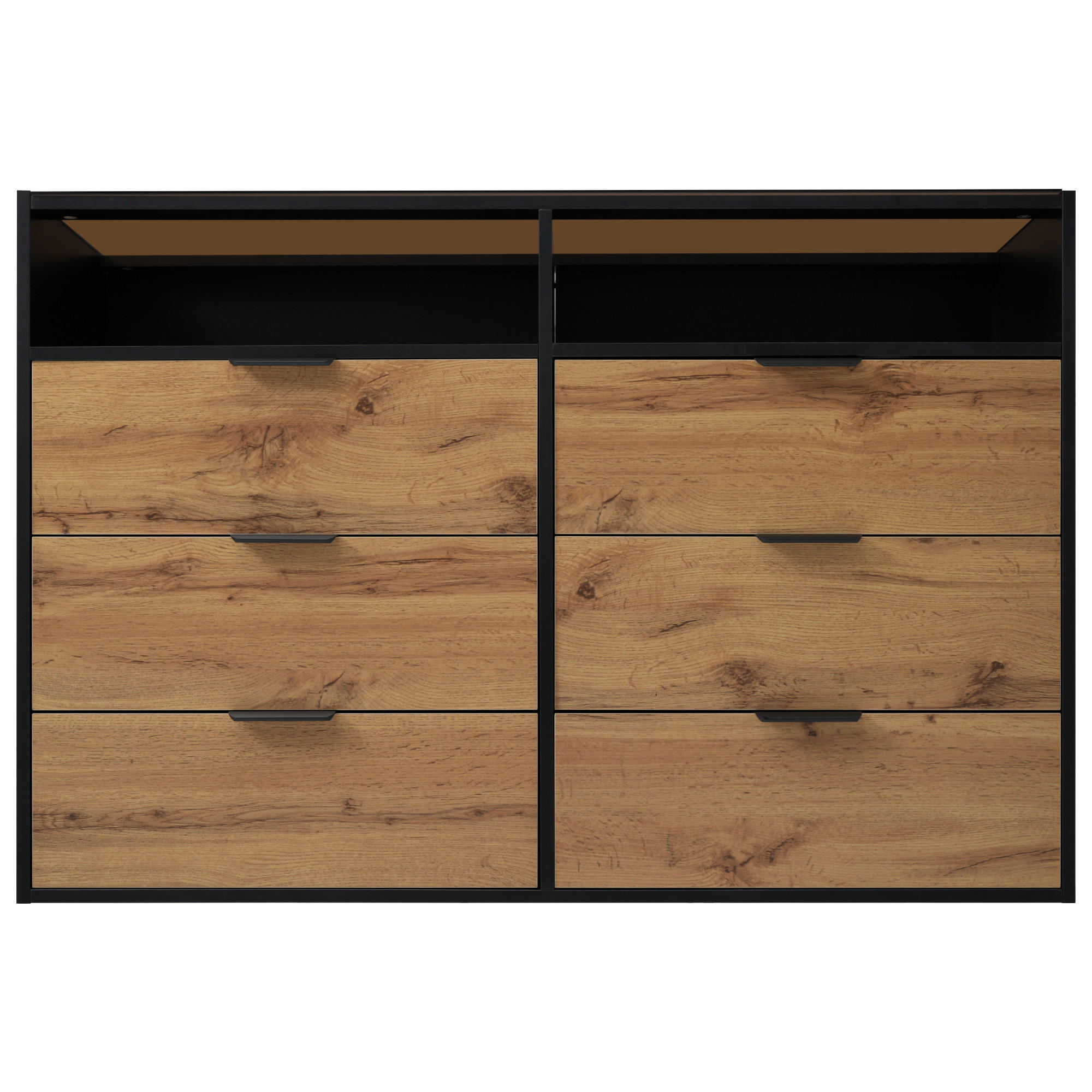 SIDEBOARD Holz mit 4 Türen 3 Schubladen Schwarz/Artisan Eiche - Braun, Glas/Holzwerkstoff (120/80/40cm) - Urban Meuble
