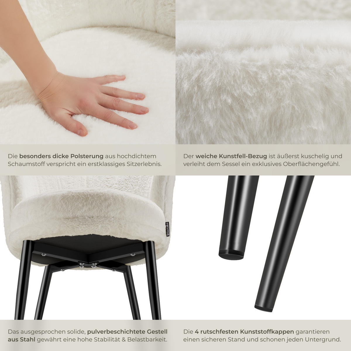 SESSEL Stella,67 x 64 x 76 cm,Kunstfell creme/schwarz - Creme/Schwarz, Textil (67/76/64cm) - tectake