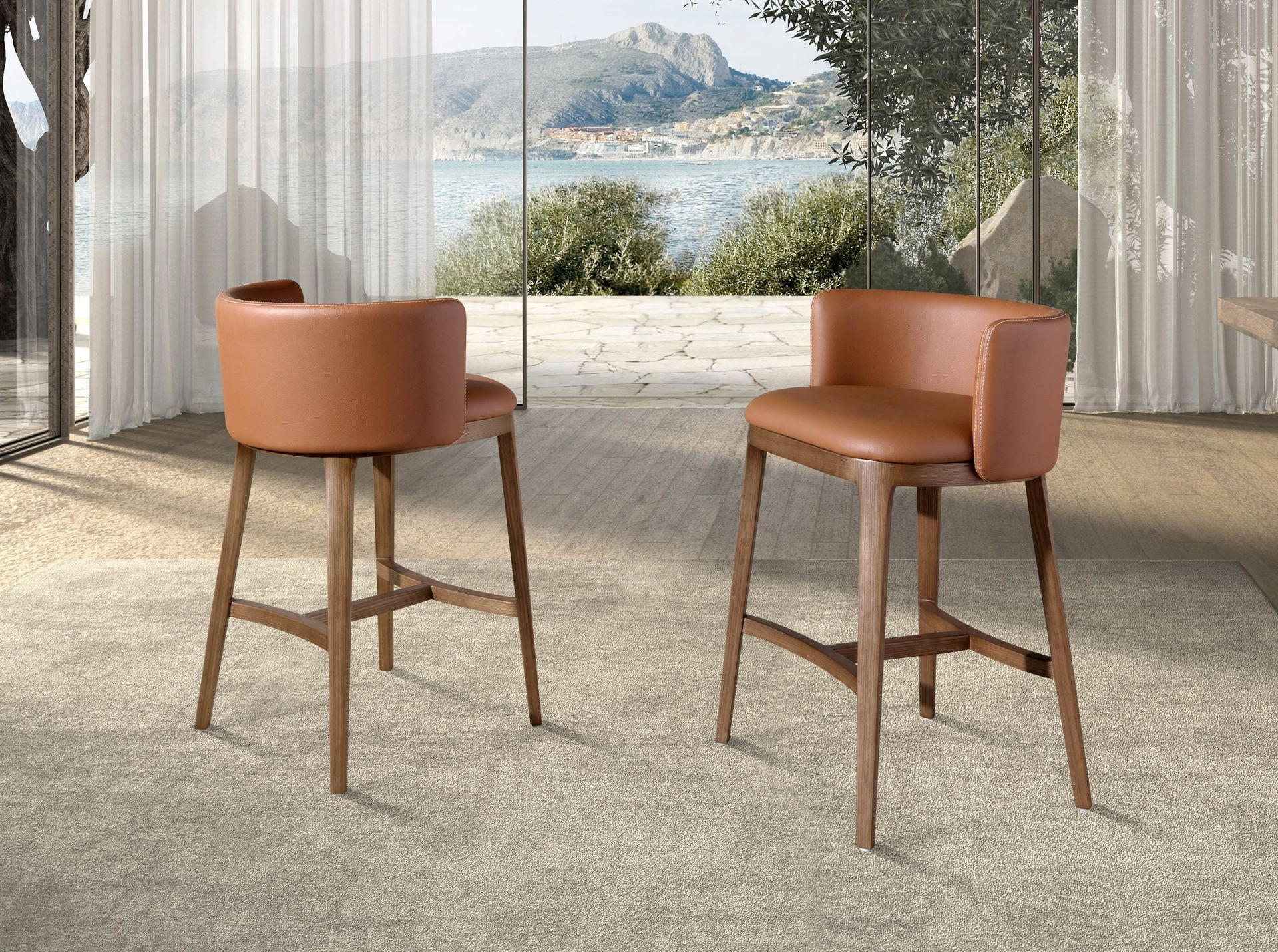 BARHOCKER asymmetrisch Braun Walnuss 53/51/84 cm - Braun, Leder/Holz (53/84/51cm) - ANGEL CERDA