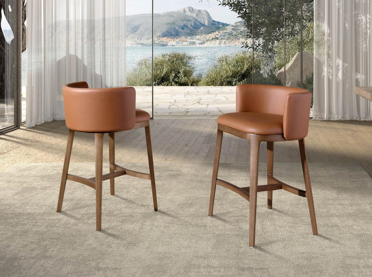 BARHOCKER asymmetrisch Braun Walnuss 53/51/84 cm - Braun, Leder/Holz (53/84/51cm) - ANGEL CERDA