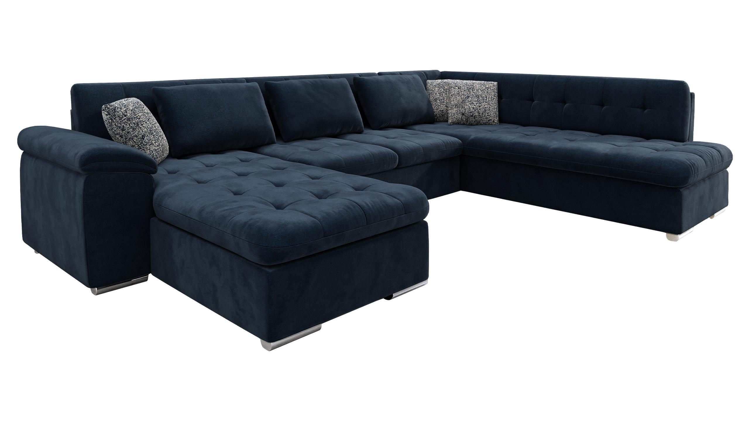 WOHNLANDSCHAFT Niko Bis Premium, Seite: Links - Dunkelblau/Grau, Holz/Textil (348/76/205cm) - MIRJAN24