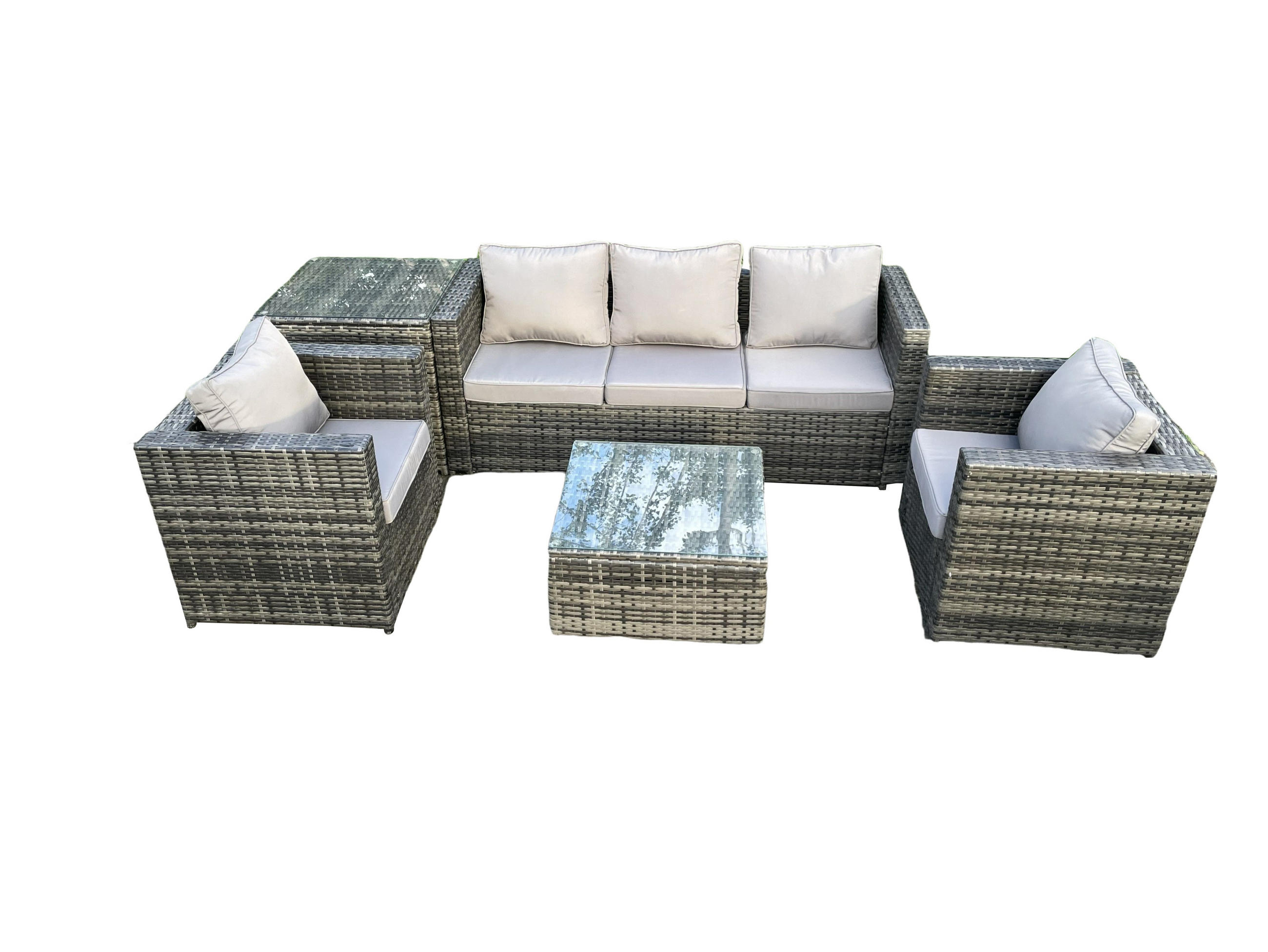 GARTENSET mit Beistelltisch Polyrattan 5-Sitzer - Dunkelgrau, Metall - Fimous