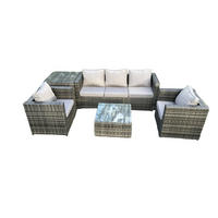 GARTENSET mit Beistelltisch Polyrattan 5-Sitzer - Dunkelgrau, Metall - Fimous
