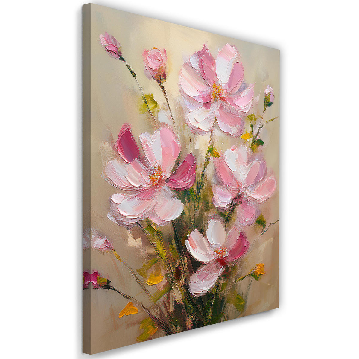 WANDBILD rosa gemalte blumen - Pink, Textil (40/60cm) - Feeby