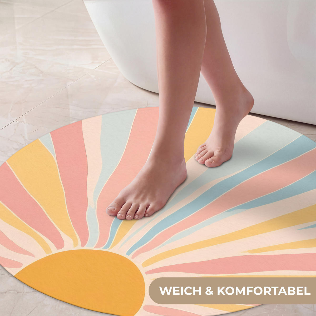 BADEMATTE Illustration - Sonne - Pastellfarben 70x70 cm - Pastellblau, Kunststoff/Textil (70/70cm)