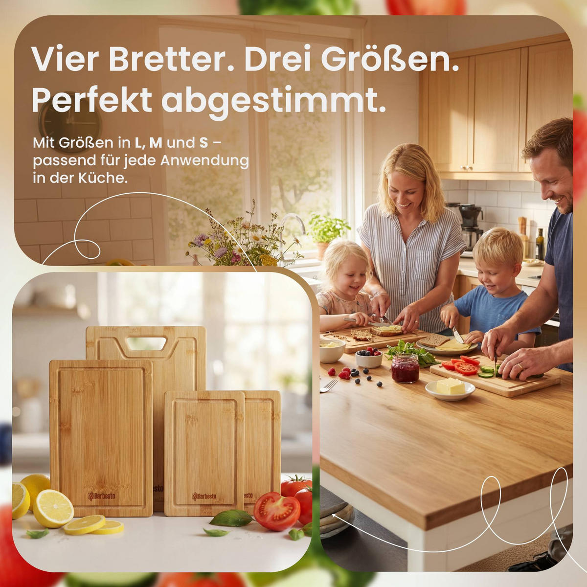 SCHNEIDEBRETT 4er Set Holz Natura - Eukalyptusholzfarben, Holz (15/23cm) - CLP