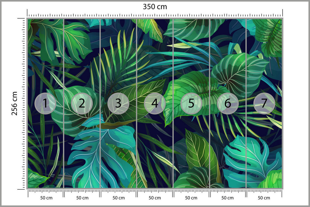 FOTOTAPETE Tropische Blätter Pflanzen Natur 350x256 - Türkis/Grün, Papier (350/256cm) - Muralo