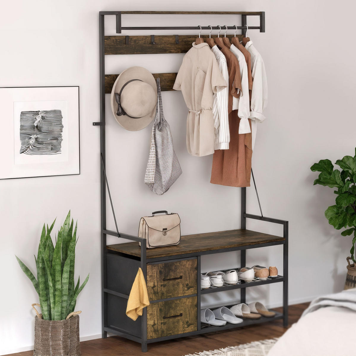 GARDEROBENSTÄNDER mit Sitzbank 100/40/180 cm - Braun, Holzwerkstoff (40/180/100cm) - HOMCOM