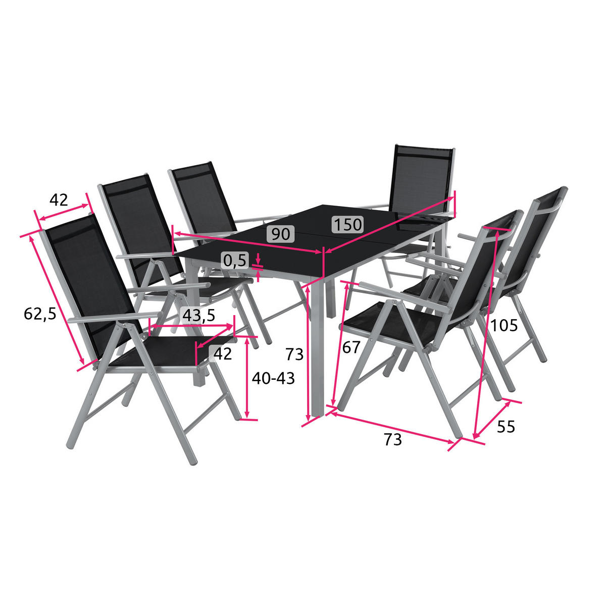 SITZGRUPPE Ercolano,Tisch mit Sicherheitsglasplatten und Ausgleichsschrauben,silber - Silberfarben, Naturmaterialien/Kunststoff - tectake