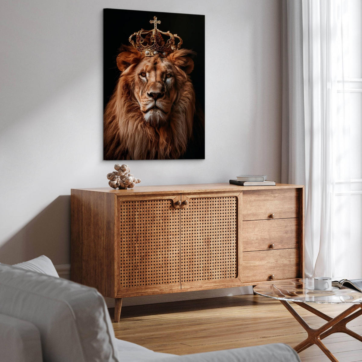 LEINWANDBILD Löwen König Abstraktion 3D Effekt 40cm x 50cm - Beige/Schwarz, Textil (40/50cm) - Muralo