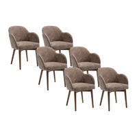 STUHL mit Armlehnen 6er-Set - Strukturstoff & Kautschukholz - Taupe - MODINIA - Braun, Textil (60/84/58cm) - Vente-Unique