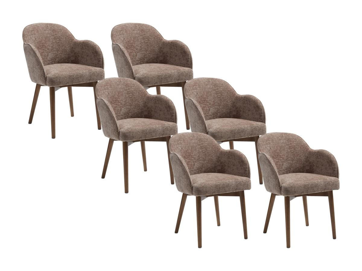 STUHL mit Armlehnen 6er-Set - Strukturstoff & Kautschukholz - Taupe - MODINIA - Braun, Textil (60/84/58cm) - Vente-Unique