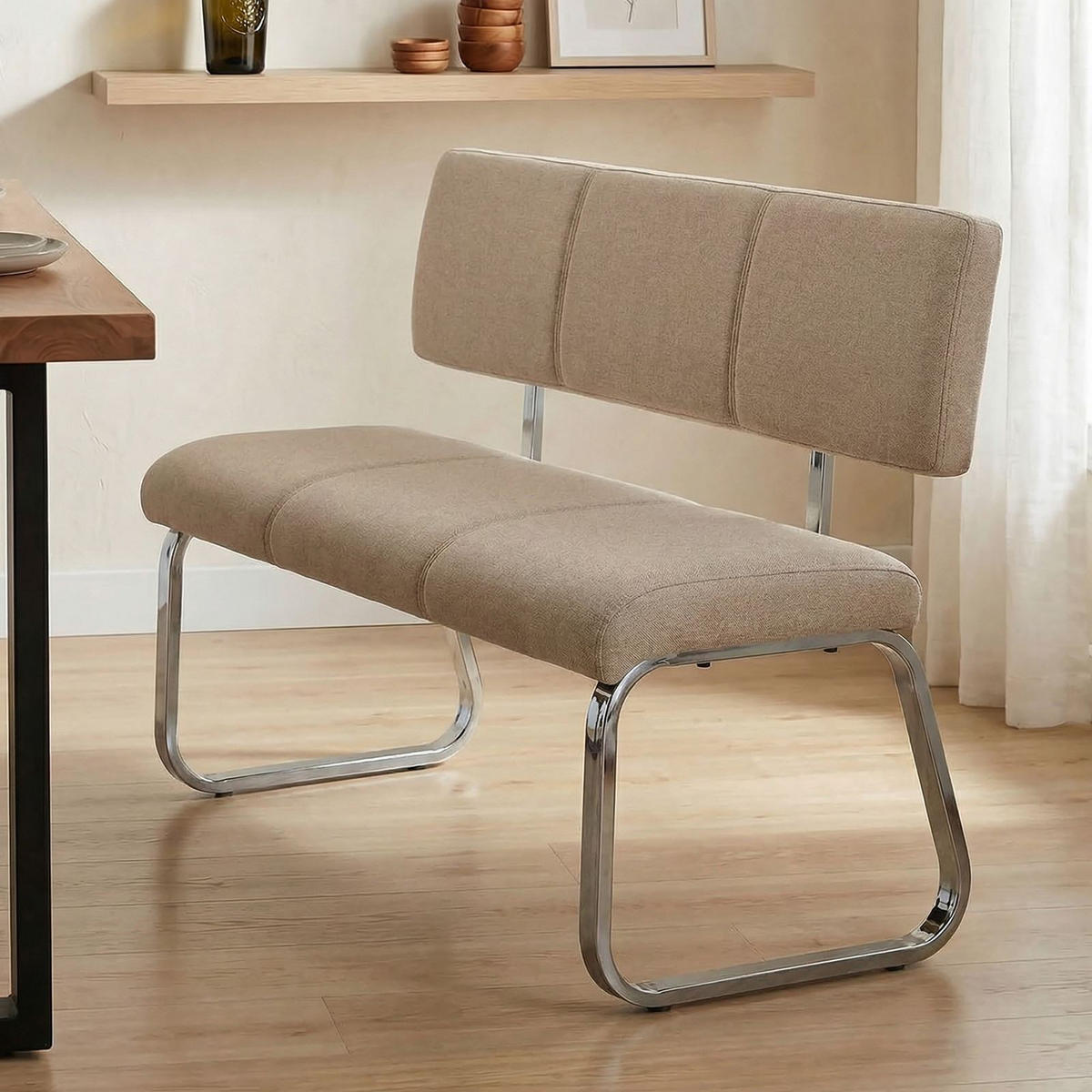 ESSZIMMERBANK VILAS - Beige, Textil/Metall (136/89/59cm) - IDIMEX