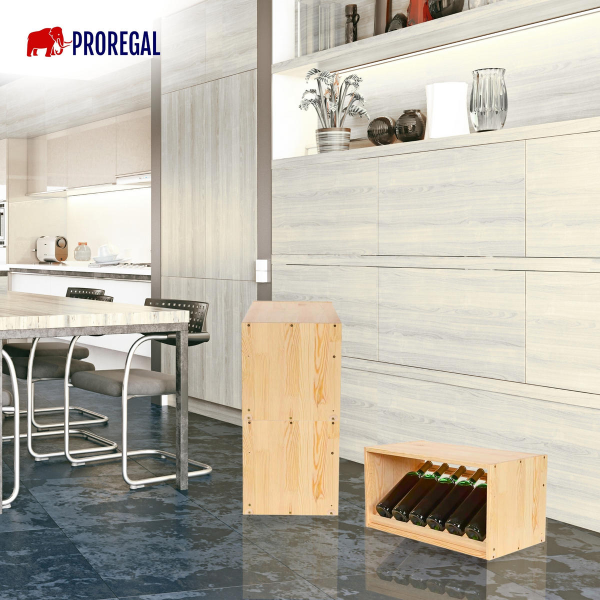 WEINREGAL Vincellar Mod 30x60x30 cm Schräg Modul Für 6 Flaschen Massives Kiefernholz Natur - Naturfarben, Holz (60/30/30cm) - PROREGAL