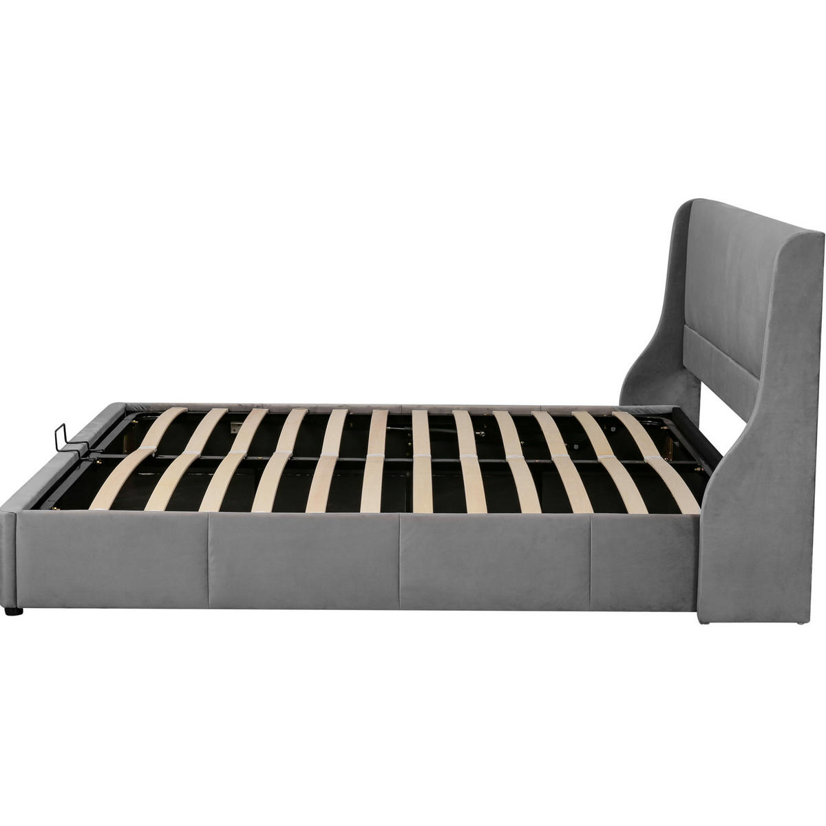 POLSTERBETT 180/200 cm grau aus Samt mit Bettkasten - Grau, Textil (180/200cm) - OKMYHOME