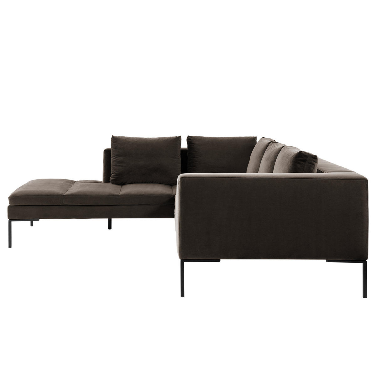 ECKSOFA mit Ottomane - Taupe/Schwarz, Textil/Metall (255/230cm) - home24