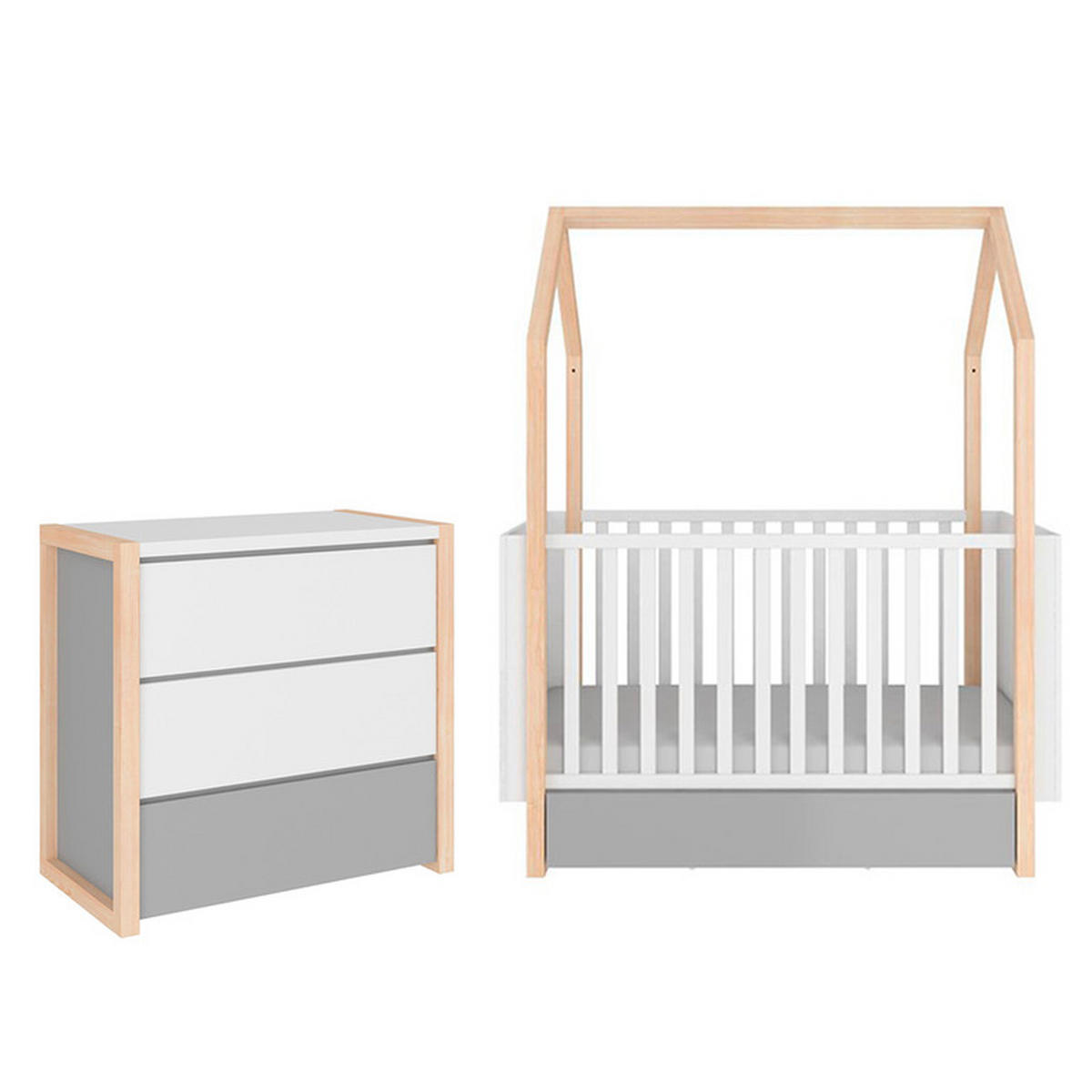 POKOJ PRO MIMINKO 2DÍLNÝ Bílá a šedá - bílá, kompozitní dřevo (144/86.5/80cm) - Petits-meubles