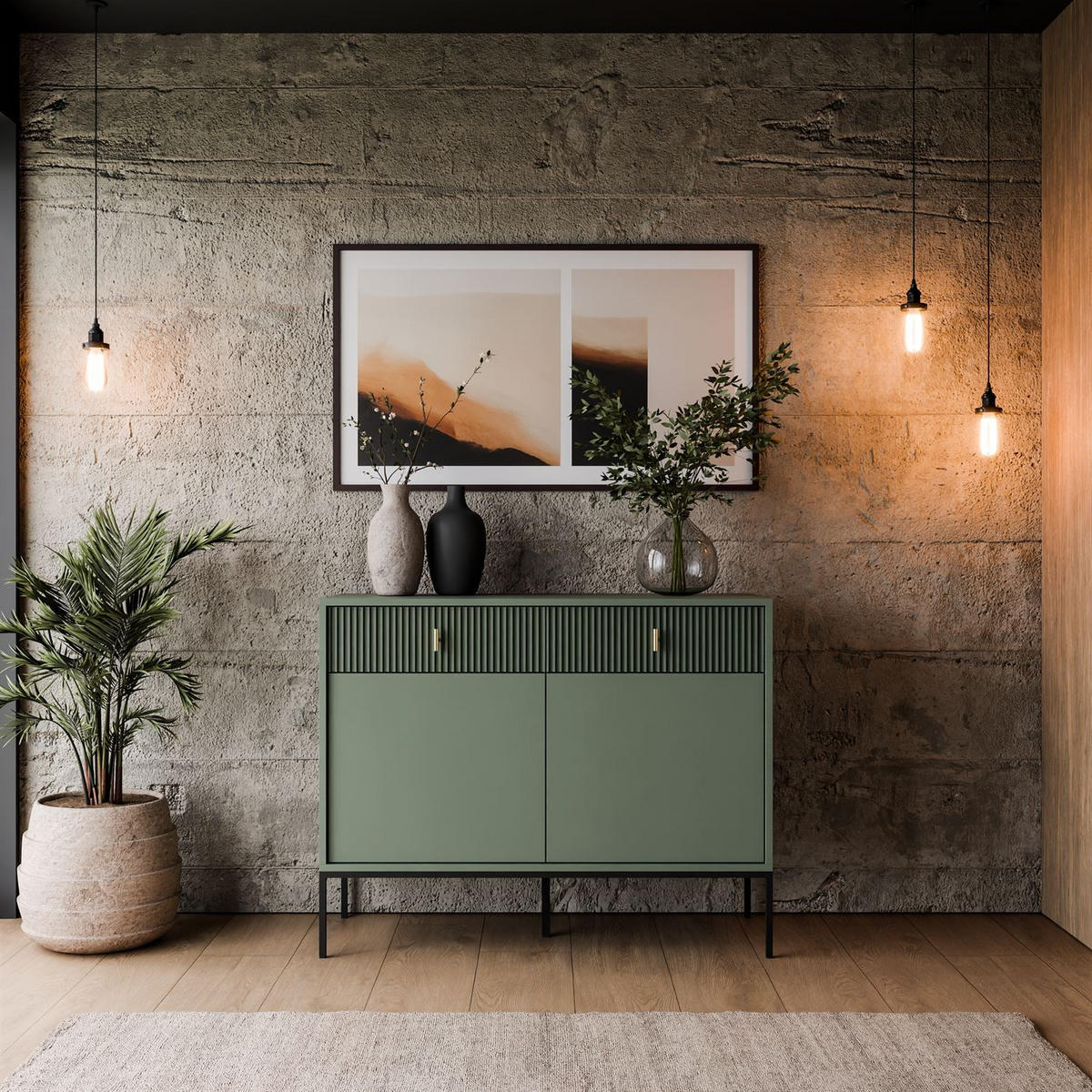 KOMMODE MIDNIGHT 2D2S mit zwei Schubladen auf Gestell grün - Schwarz/Grün, Holzwerkstoff (104/82.5/39cm) - Lookway