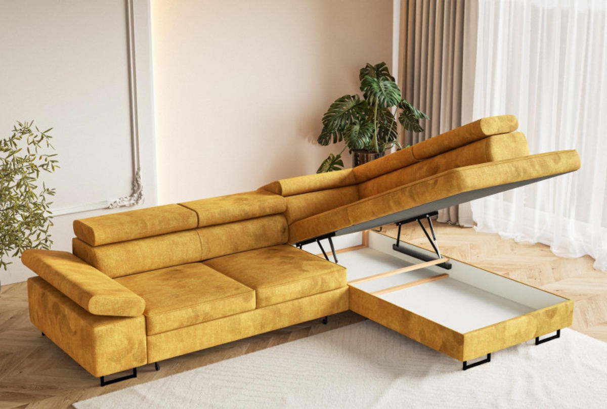ECKSOFA Senfgelb ALEX Mit Verstellbaren Kopfstützen Rechtsseitig Terra Stoff - Gelb/Goldfarben, Textil (203/274cm) - Sepro Meble