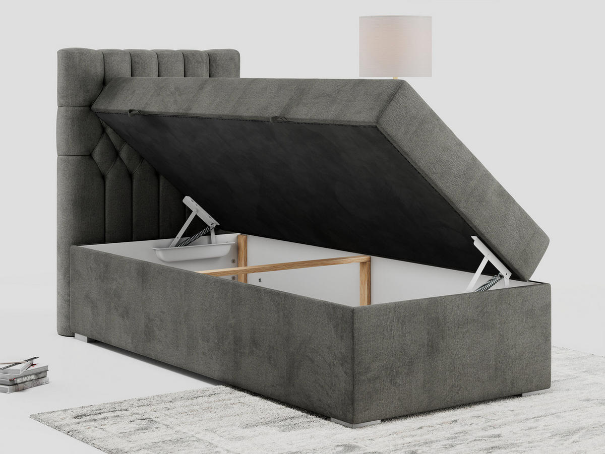 BOXBETT PERA 90/200 Dunkelgrau Velvet - H3 - Links Seite - Dunkelgrau, Holz/Textil (90/200cm) - MKS