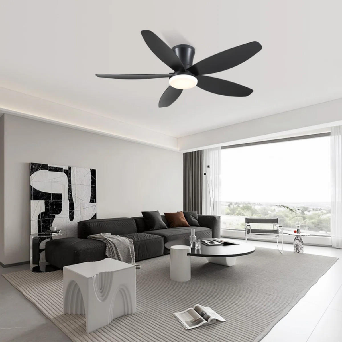DECKENVENTILATOR Schwarz 122 cm mit LED und leisem DC-Motor - Schwarz, Kunststoff (122/122/22cm) - Surtime